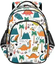 [RPLIFE] Cute Colorful Dinosaurs 15 Inch Kids Backpack for Girls Boys, Boys Elementary Backpack, Cute Backpacks for Girl for Travel, Hiking, Camping