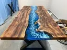 Ocean Epoxy Resin Waves Table, Handmade Live Edge Epoxy Resin Dining Table Tops