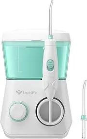 TrueLife AquaFloss Station Oral Irrigator for Perfect Dental Hygiene, 10 Pressure Strengths for Removing Plaque, 600 ml Container for Normal Water or Mouthwash, 2 Nozzles in Pack