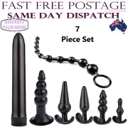 7 Piece Butt Plug Set Soft Flexible Vibrator Anal Play Bead Chain Sex Toy Bead