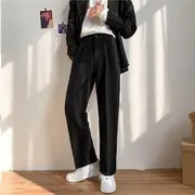 Mid Rise Plain Straight Leg Dress Pants Gray - S