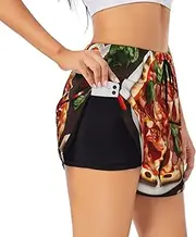 [GaxfjRu] Pizza Food Print Women's Running Shorts High Waisted Running Shorts Pocket Sporty Gym Elastic Short