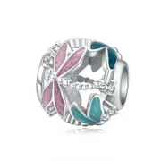 Dragonfly Round Charm Bead With Cubic Zirconia Genuine 925 Sterling Silver Compatible With Pandora Bracelets