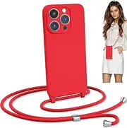 Blaspins Crossbody Lanyard Strap Case for iPhone 15 Plus, Hands-Free Neck Cross Body, Adjustable Rope Removable, Drop Protection Shockproof Silicone Case 6.7 inch, 150 cm Strap, iP15Plus - Red