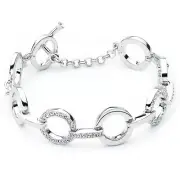 Myjs Concentric Circle Bracelet With Clear Swarovski Crystals Rhodium Plated