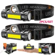 2PCS USB Rechargeable Waterproof LED Headlamp Headlight Head Light Flashlight US