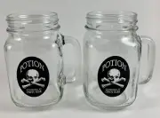 MASON Jars Skull Crossbones Potion Set 2 Handled Cocktail Glasses Halloween NEW