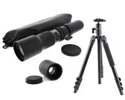 Pro Ball Head Tripod w/ 500-1000mm f/8 Telephoto Lens For Canon EOS Cameras
