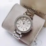 CHAEL KORS MINI PARKER 銀白色錶盤 晶鑽圈 銀色不鏽鋼錶帶 石英 女士手錶 MK5615 MK腕錶