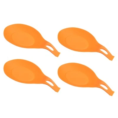 3.74" Heat Resistant Silicone Spoon Rest Kitchen Utensil Holder, Orange 4Pcs