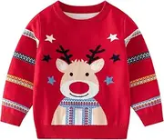 [Xumplo] Toddler Girls Boys Ugly Christmas Sweater Kids Reindeer Pullover Unisex Child Xmas Red Top Clothing 3-7Y