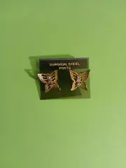 Vintage Butterfly Goldtone Filgree Rhinestone Earnings New