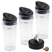 3 Pack 16 oz Cup, Sip & Seal + Blade Assembly for Nutri Ninja BL810 BL820 BL830
