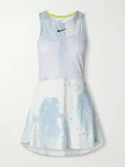 [Nike] Nike - Slam Printed Dri-fit And Mesh Tennis Dress - Light blue - small small Blue