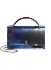 ALEXANDER MCQUEEN Galactic Iris print leather flap shoulder bag w chain strap