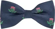 [King & Priory] Scottish Thistle Navy Blue Herringbone Embroidered Bow Tie