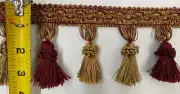 3.75” Tassel Trim Fringe Gimp Top Burgundy / Taupe / Dark Gold Sold By The Yard