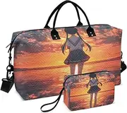 [ZRYSMY] Sunset Woman Sea Duffel Bag for Traveling, Travel Bag Gym Bag, with Multiple Interior Pockets Shoulder Weekender Bag for Women Men with Toiletry Bag 20.5L x 1.9W x 13.8H, Multi-Colored, one