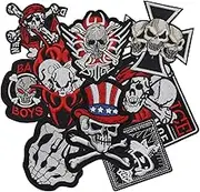 HEYTRCO 11PCS Large Dark Pirate Skull Iron on Patches, Finger Bad Heart Embroidered Patches for Clothes, Vintage Cross Applique for Hats, Jeans, Jackets, Bags, Backpacks, Dress, Shoes
