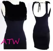 NWT BCBG MAX AZRIA SOFT LUXE RABBIT FUR OPEN BACK KNIT TOP BLACK MEDIUM NEW $180