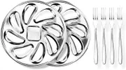 Stainless Steel Oyster Plate Grill Pan Serving Trays for Scallop,2Pcak Oyster Shell Shaped Pan and 4pcs Forks Set