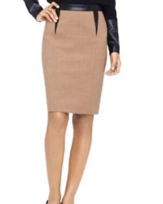 CLUB MONACO Claudette pencil skirt camel black leather -4- NWT!