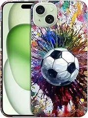 GlamCase for iPhone 15 Plus Case, iPhone 15+ Designer Case - Vintage Color Soccer Design Printed Cute Plastic Hard Snap on Protective Designer Back Phone Case/Cover for iPhone 15 Plus. [6.7"] White