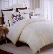 Max Studio Yellow/White Geometric/Tile Striped Queen Duvet Cover/Shams 3-Pc Set