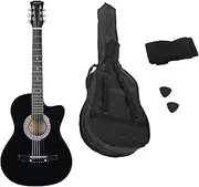 [Karrera] 38in Acoustic Guitar With Pick Guard Steel Strings Carry Bag Shoulder Strap Black