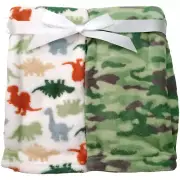 Baby Essentials 2pk Dinosaur Green Camouflage Blanket Set Fleece Plush Soft NWT