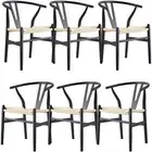 Anemone Set of 6 Wishbone Dining Chair Beech Timber Replica Hans Wenger - Black
