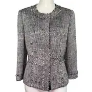 Kasper Career Blazer Jacket Lined Classic Sequin Black White Women's Sz 6