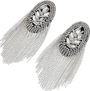 Gadpiparty 1Pair Silver Tassel Shoulder Mark Epaulet Rhinestone Shoulder Board Decor for Suit Lightweight Costume Fringe Badge with Detail for Personalizing Outfits
