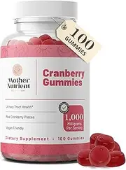 Cranberry Gummies for Women and Kids by Mother Nutrient — 1,000mg of Pure Cranberry — Less Tart and 90% Less Sugar Than a Glass of Cranberry Juice — 50-Day Supply (100 Gummy Chewables)
