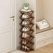 Narrow Shoe Rack - Shoe Storage Organiser- Vertical Bamboo Foldable Shoes Shelf for Entryway, Closet, Bedroom, Hallway ([tawny] 7 layers)