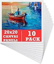 10 Packs Blank Canvas Panels Board 20 x 20 cm(8" x 8"), 100% Cotton for Acrylic Painting, Oil Paint & Wet Water Art Media, Canvases for Professional Artist, Hobby Painters & Beginners
