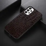 For Samsung Galaxy A53 5G Crocodile Texture Mobile Phone Case Genuine Cowhide Leather Coated Cover Multicolor Coffee
