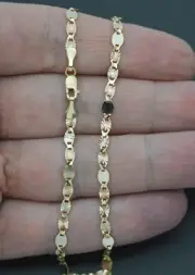 Real 10k Tricolor Solid Gold Valentino Anklet Link Bracelet 2.3 gr 3.5 mm 10''