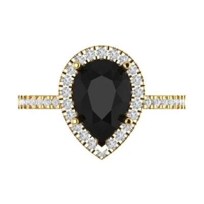 2.38Ct Pear Cut Natural Onyx Solid Gold Halo Engagement Promise Statement Ring