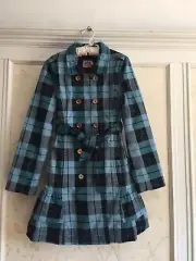 NWT Juicy Couture Girls Regal Scottie Plaid Tie Front Trench Coat Jacket 12