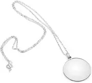 [2piecei Silver] Monocle Lens Necklace 5X Magnifier Magnifying Glass Pendant Coin