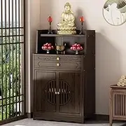 YVYKFZD Personal Shrine Altar Table, Bamboo Altar Cabinet Buddha Niche with Storage, Chinese Cabinet Pedestal Offering Table Meditation Prayer Table(Carved Door)