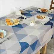 EHOMERY Table Cloth 8 Seater Rectangular Picnic Tablecloth Holders Deer and Geometric Triangle Large Dining Table Cloth Table Cover Dinner Cotton Linen Blue Grey Table Decoration 140X230Cm