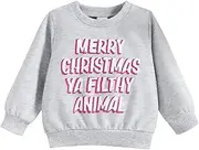 [BOEBNOZCV] Christmas Outfit Toddler Baby Girl Pink Sweatshirt Long Sleeve Crewneck Pullover Xmas Santa Shirt Tops Winter Clothes (Merry Christmas Grey Sweater,7-8 Years), Merry Christmas Grey Sweater, 7-8 Years