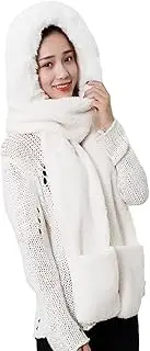 [Volicph] Women's Cold Weather Sets Teen Girls 3 in 1 Thicken Warm Soft Fluffy Hat Long Scarf Gloves For Adults Sports Outdoor