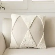 Woven Tufted Boho Throw Pillow Cover with Tassels, Cream Modern Style C
