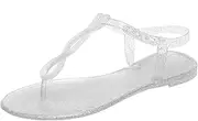 [OMGard] Sandals for Womens Thong Flip Flops Jelly Shoes Adjustable T-Strap Jellies Flats Clear Dress Slipper Summer Beach Slides Quick Dry Soft Slip On