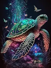 Meothan Turtle Paint by Number for Adults, Sea Turtle Paint by Numbers for Adults, Turtle Easy Paint by Numbers Canva Kits for Adult Beginners for Home Wall Decoration and Gifts 12X16 inch