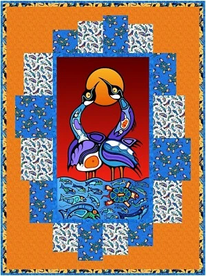 Sacred Earth 53" X 71" Sacred Earth Loon Panel Throw Quilt Orange Version T & B