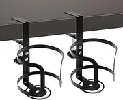 2Pcs Large Desk Cup Holder, Anti-Spill Clip On Table Cup Holder, Adjustable Mug Headphone Organizer, Leak Proof Water Glass Holder Gaming Desk Accessories for Home Office (2)